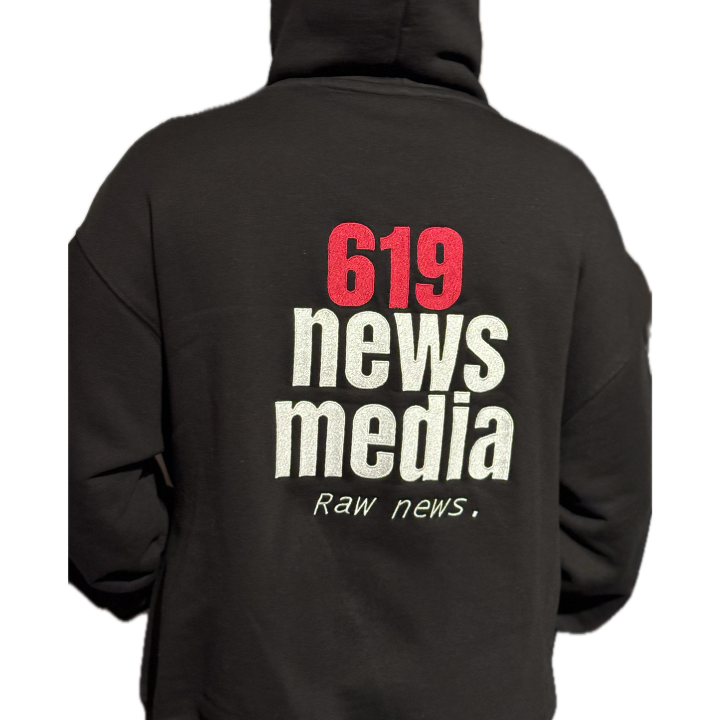 619 News Media Embroidered Hoodie -  Black