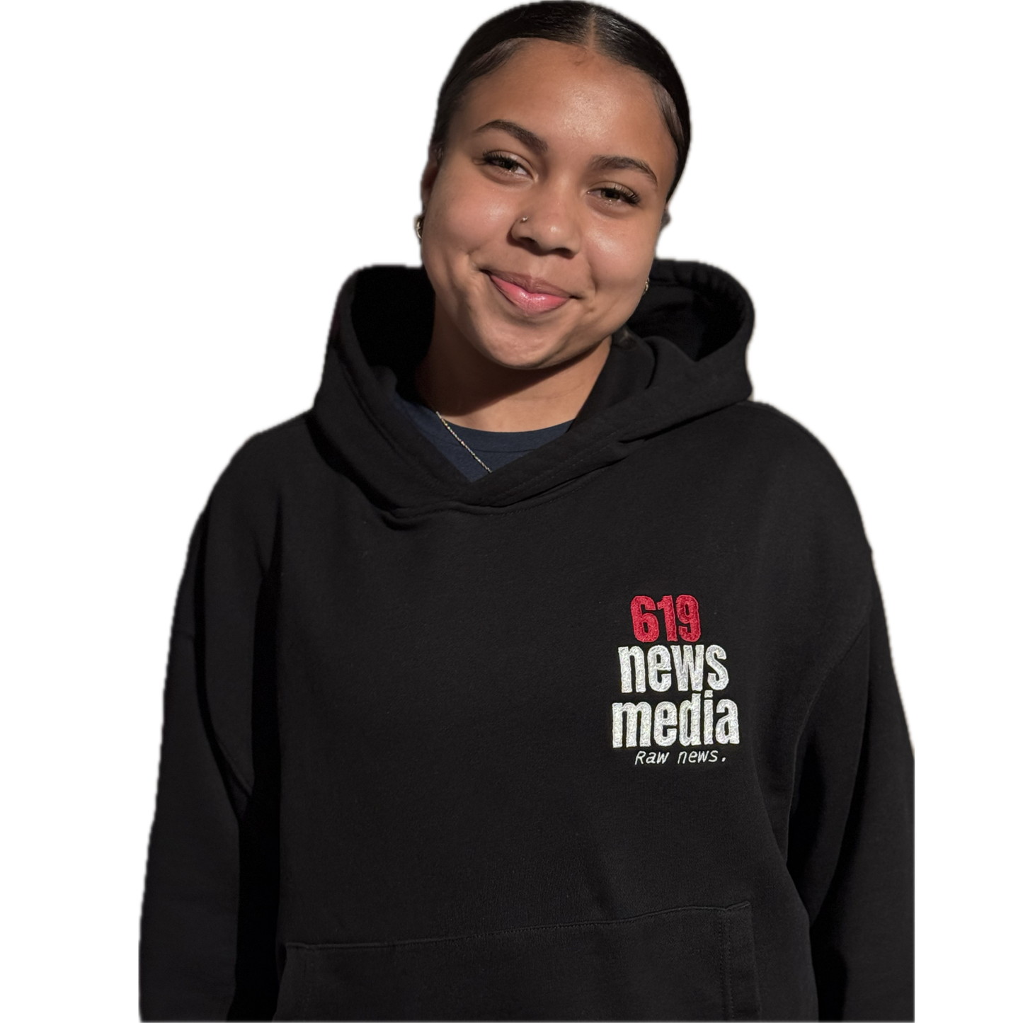 619 News Media Embroidered Hoodie -  Black